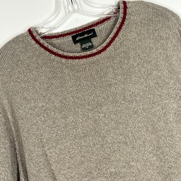 Eddie Bauer Grampa Sweater Men XLarge Beige Tan Oatmeal Crew Neck Classic Knit - Picture 2 of 13